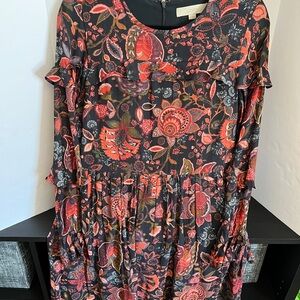 LOFT Red and Black Boho Patterned Dress